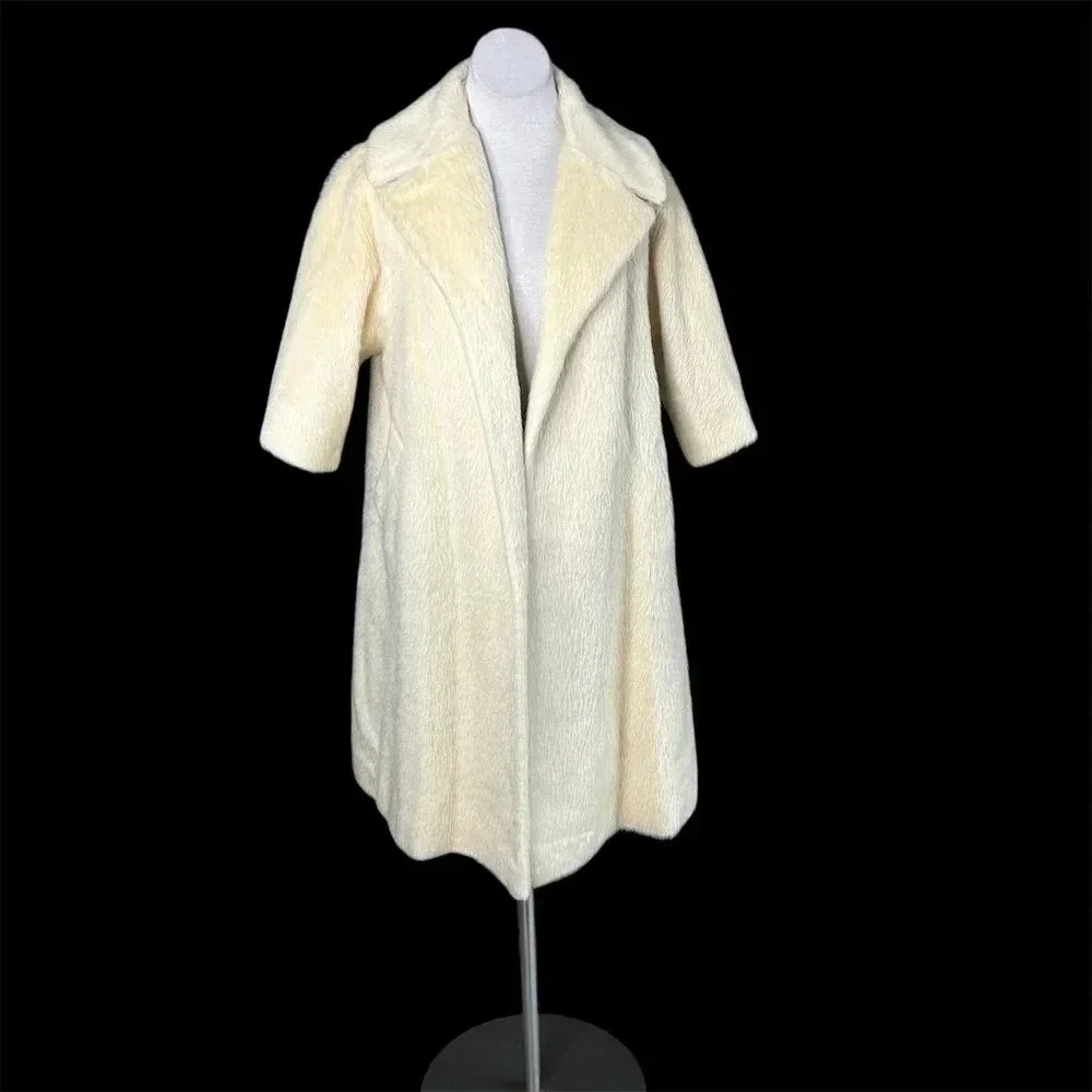 Lilli Ann Vintage 50s 60s Cream Ivory Mohair Swing Coat